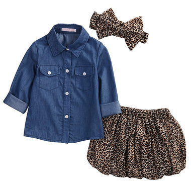 Cute Denim Tops with Leopard Skirt