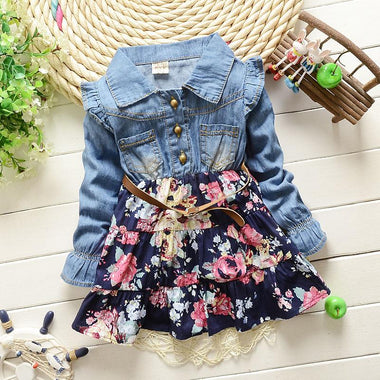 Floral Denim Long Sleeve Dress