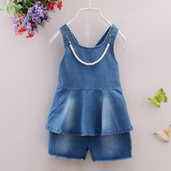 Cutesy Flower Lace Denim Suit